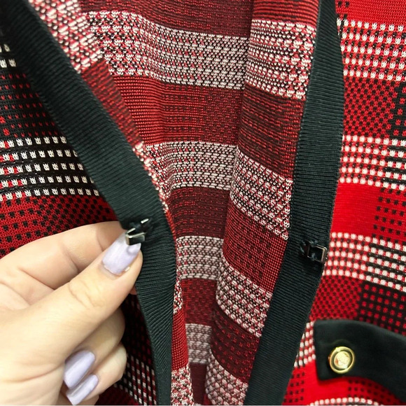 Ming Wang Long Plaid Knit Jacket Bonfire/Black/Ivory 2X - Picture 8 of 10